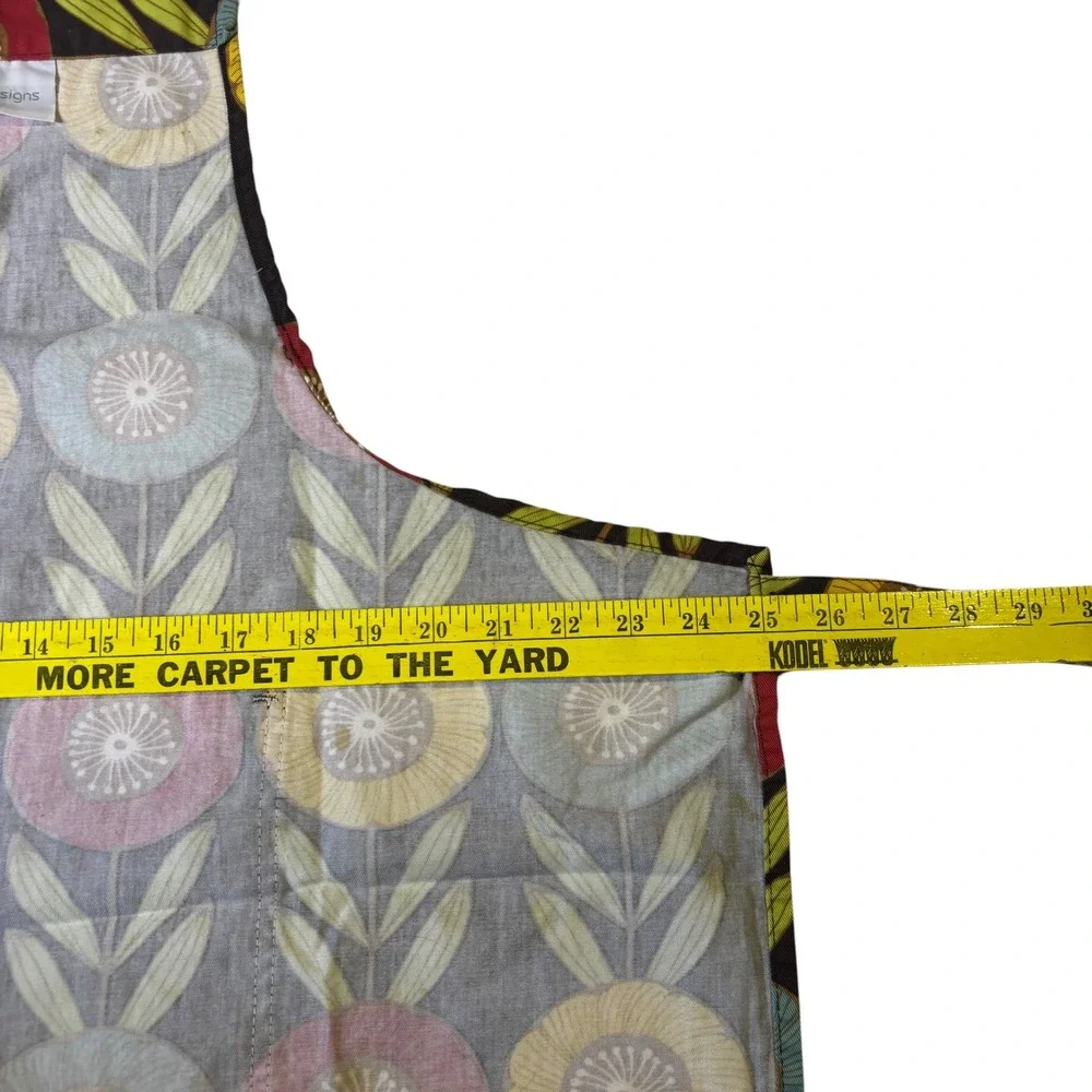 Now Designs Retro Floral Cotton Chef Apron Brown Red Yellow Blue MCM Pocket